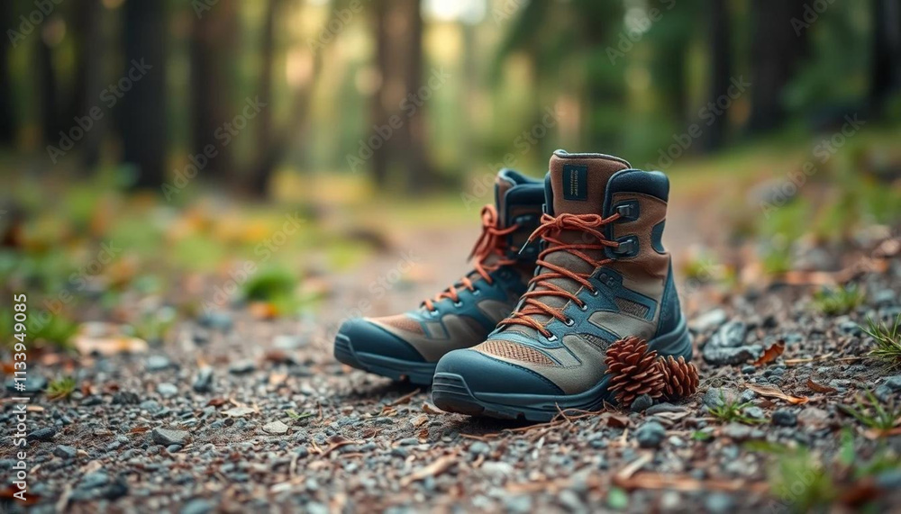hiking boots in autumn forest hiking boots in autumn forest
