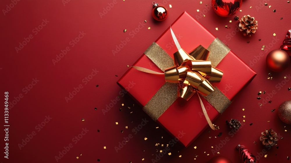 festive red gift box with decorations for the holidays festive red gift box with decorations for the holidays