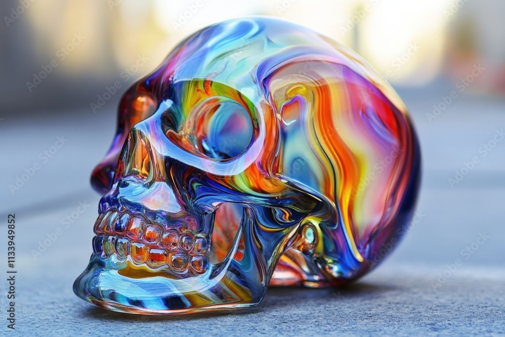 colorful glass skull sculpture on a surface colorful glass skull sculpture on a surface