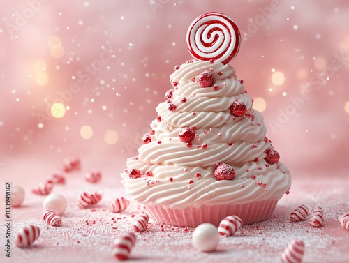 A whimsical candy-themed Christmas tree illustration perfect for holiday branding, seasonal marketing, or festive event invitations. Evokes a playful holiday spirit.