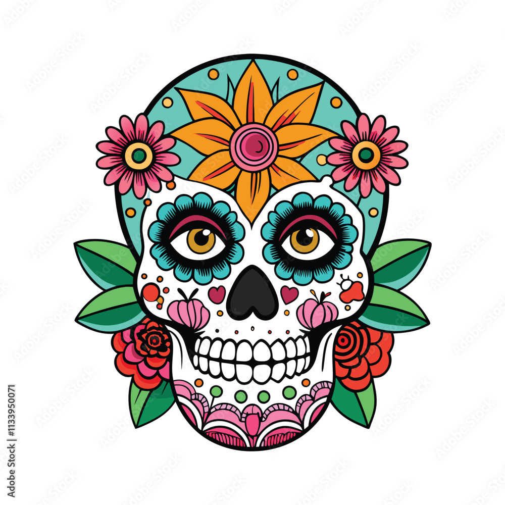 Obraz premium skull with flowers