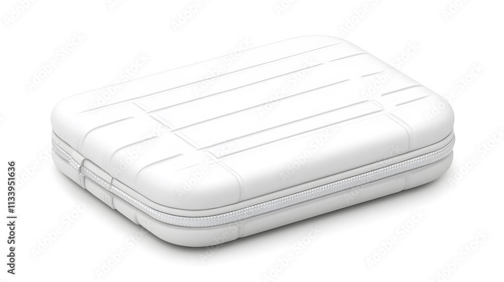 White plastic hard case, rectangular shape, closed, isolated on white background. White plastic hard case, rectangular shape, closed, isolated on white background.