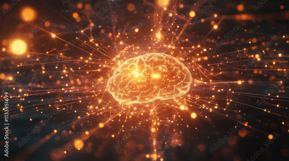 Illuminated Brain with Digital Connections and Sparks Illuminated Brain with Digital Connections and Sparks