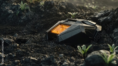 Wallpaper Mural Futuristic Device on Soil with Sprouting Plants Torontodigital.ca