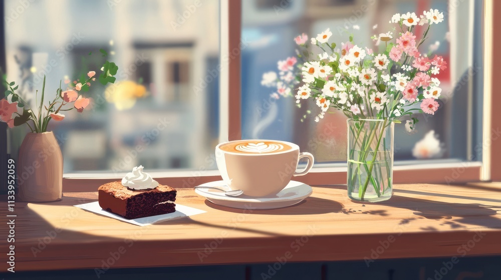 Cozy Café Table with Coffee and Dessert Delight Cozy Café Table with Coffee and Dessert Delight