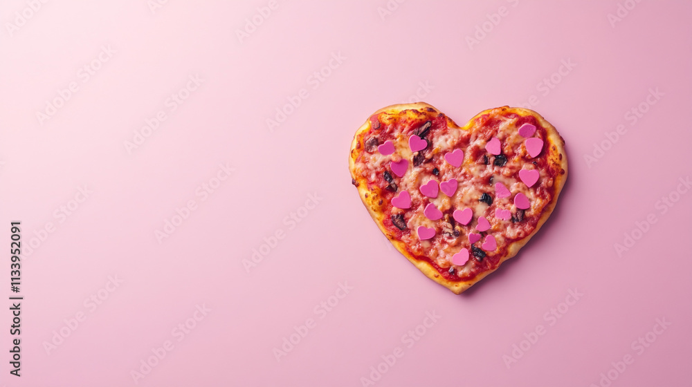 Heart-shaped pizza decorated for Valentine's Day celebration at a cozy restaurant Heart-shaped pizza decorated for Valentine's Day celebration at a cozy restaurant