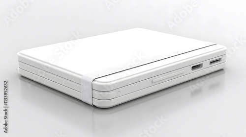 White portable power bank with USB-C port and strap.