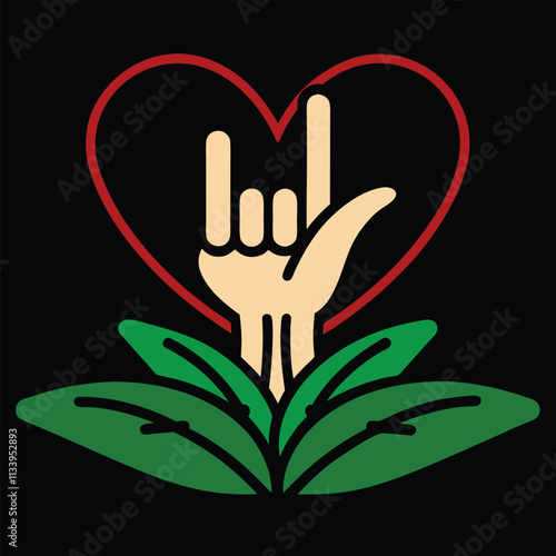 Stylized Hand Gesture Vector Illustration for Love, Peace, and Mental Health