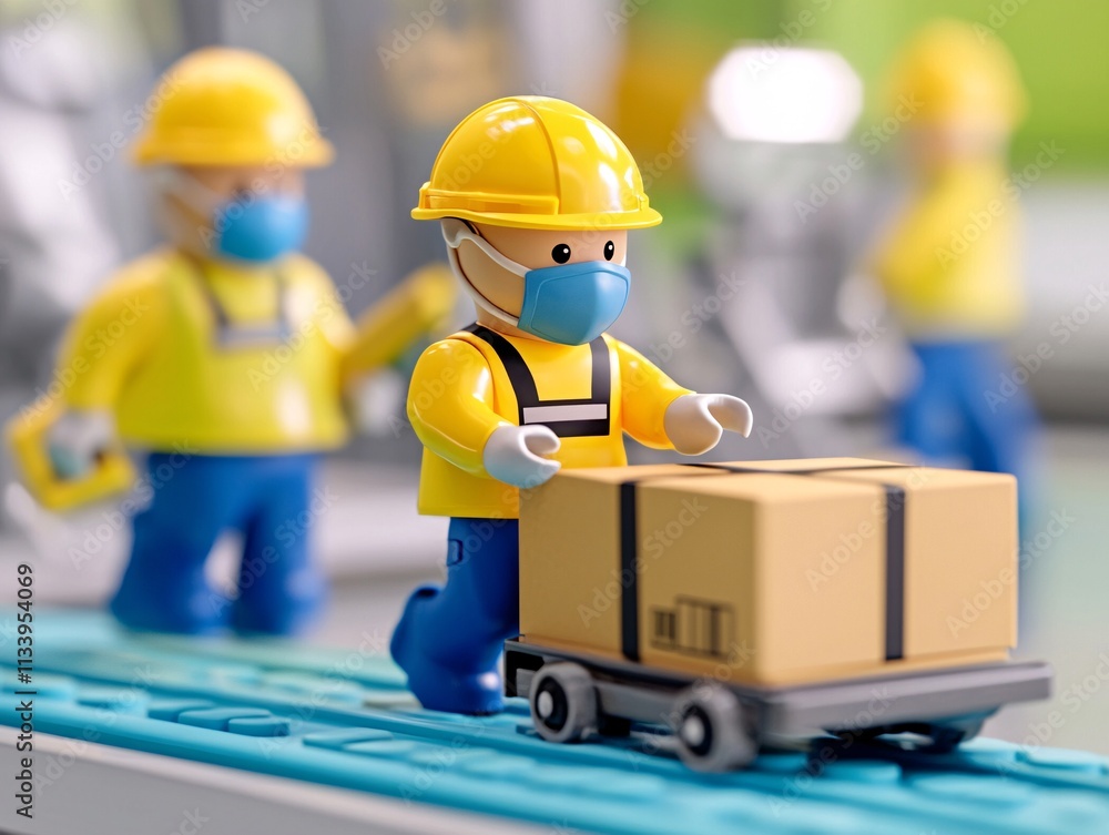 Workers in safety gear transporting boxes warehouse stock photo busy environment close-up view logistics concept Workers in safety gear transporting boxes warehouse stock photo busy environment close-up view logistics concept