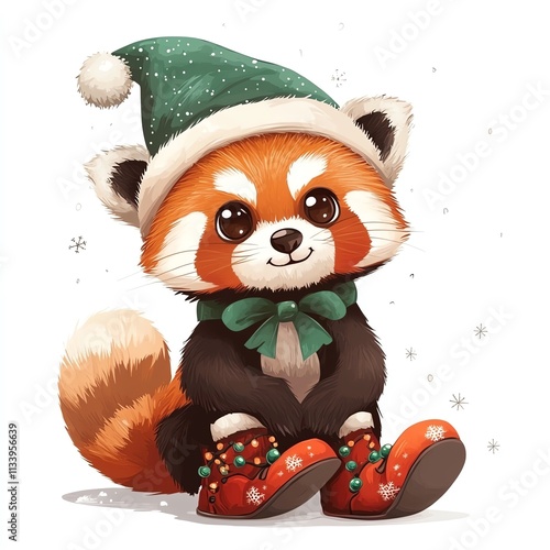 Adorable red panda in a Christmas hat, spreading holiday cheer and joy. photo