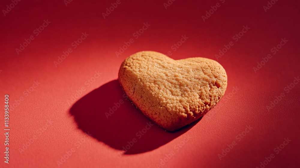 Fototapeta premium Heart-shaped cookie on a red background for Valentine's Day celebration
