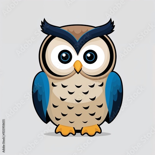 An owl stuffed toy cartoon illustration on plain white background photo