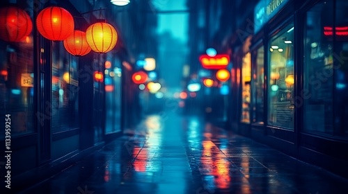Wallpaper Mural Rainy Night Alleyway Illuminated by Red Lanterns Torontodigital.ca