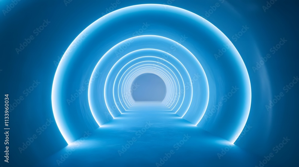 Obraz premium Abstract Blue Tunnel Illuminated With Neon Lights