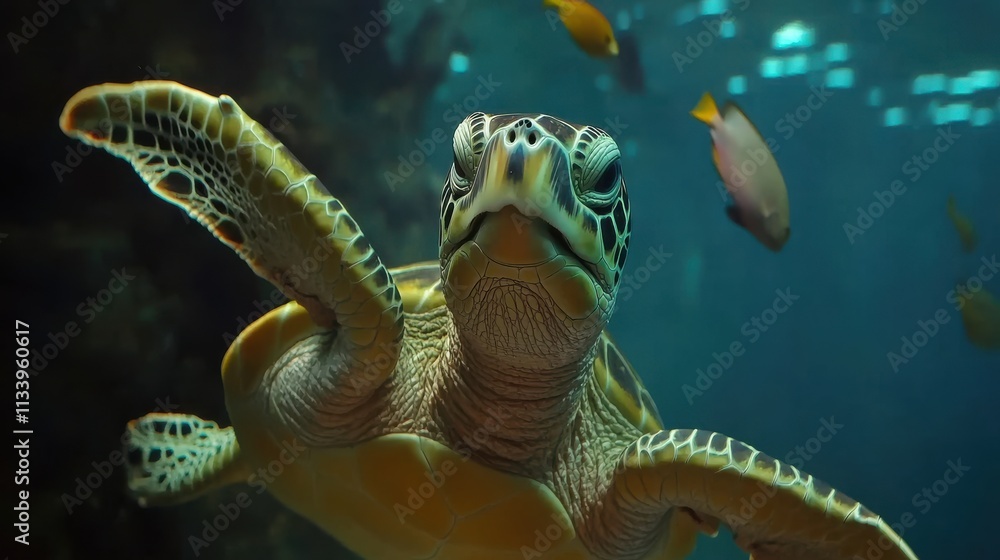Fototapeta premium Sea Turtle Underwater in a Marine Environment