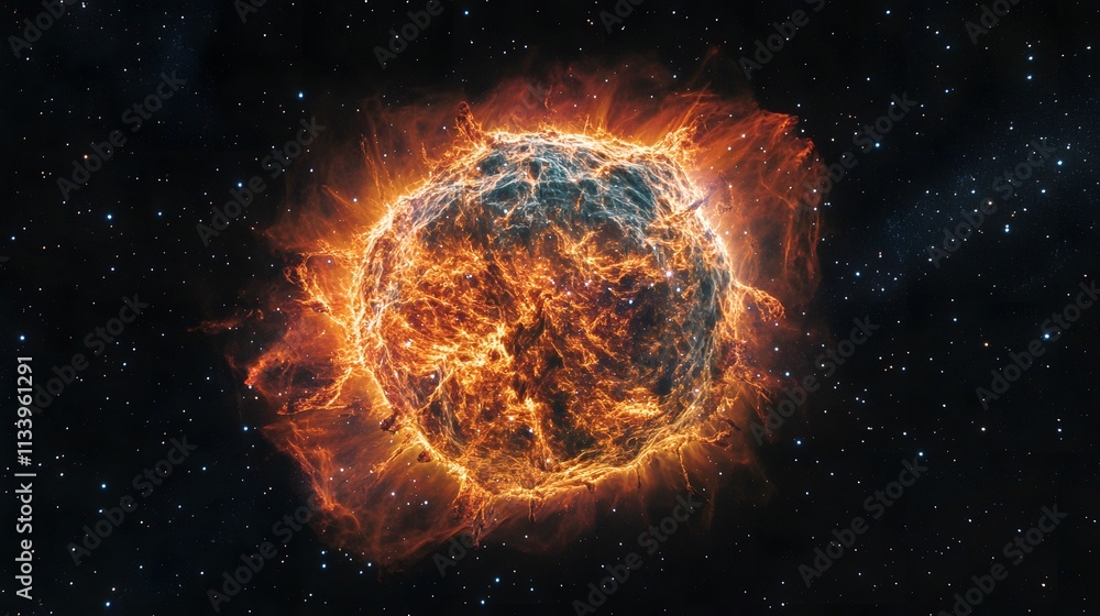 Fototapeta premium Fiery Stellar Explosion In Distant Space Nebula