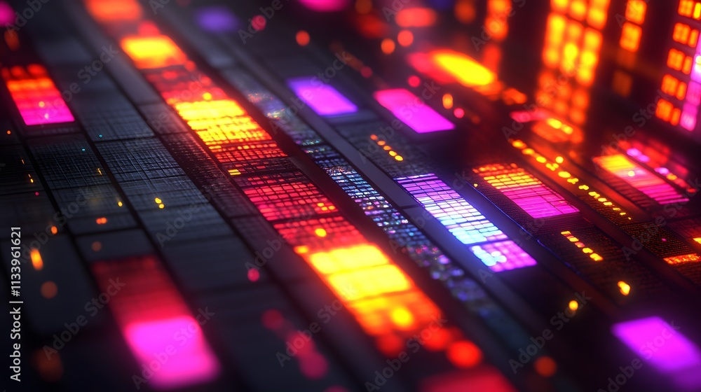 Obraz premium Abstract digital data stream, glowing colorful circuit board texture.