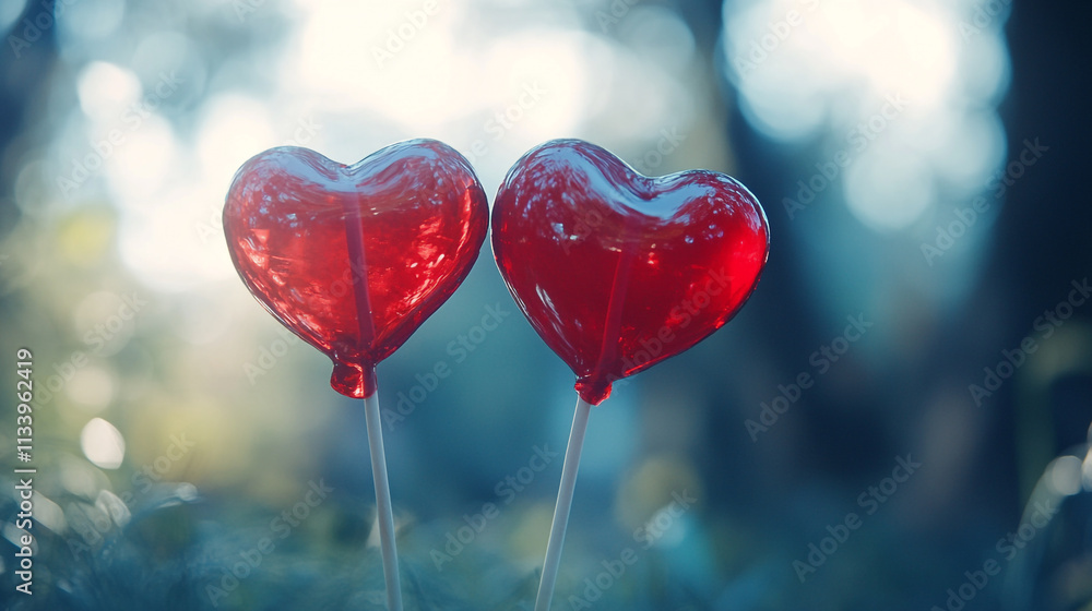 Sweet heart-shaped lollipops perfect for celebrating Valentine's Day in a serene outdoor setting Sweet heart-shaped lollipops perfect for celebrating Valentine's Day in a serene outdoor setting