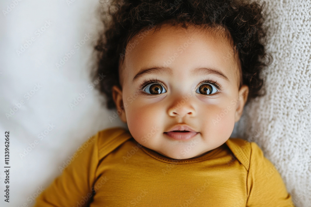 A close-up portrait of an adorable baby, highlighting large, expressive eyes A close-up portrait of an adorable baby, highlighting large, expressive eyes