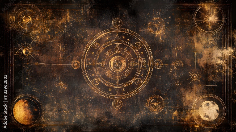 Fototapeta premium Celestial Chart Ancient Cosmos Map Design