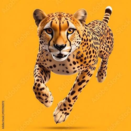 Photorealistic Cheetah Running on Bright Yellow Background photo