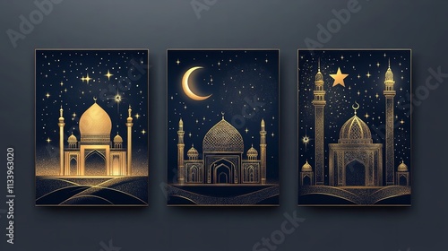 Ramadan Kareem Celebrate Cards Set. Ramadan Islamic Holiday

 photo