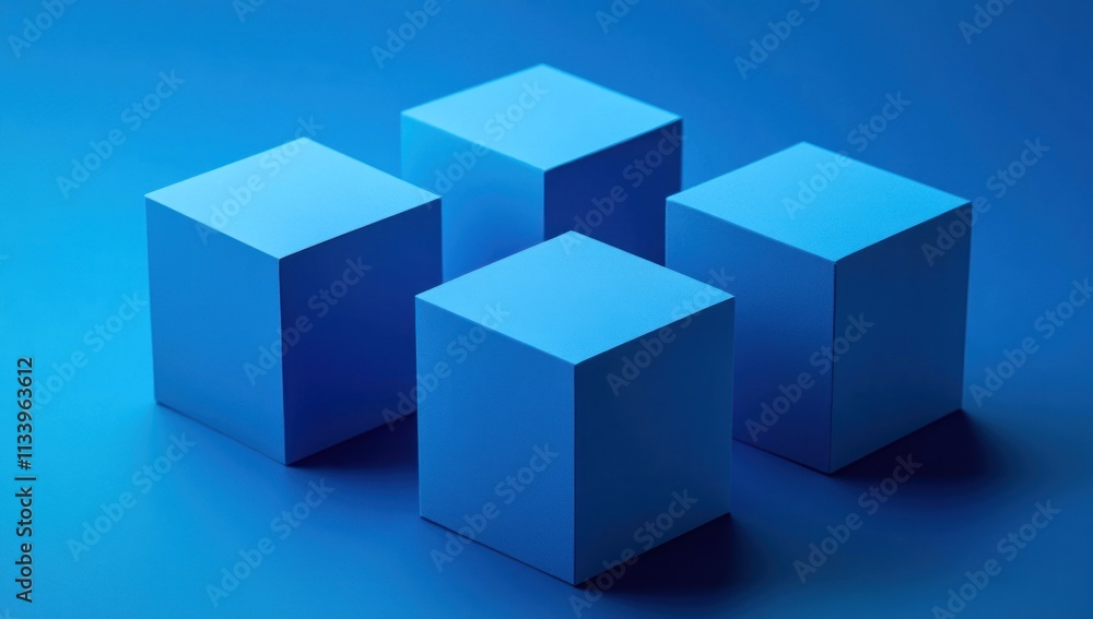 Four blue cubes arranged on a blue background. Four blue cubes arranged on a blue background.