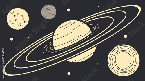 3d collection planet. Solar eclipse, moon phases. Bright isolated celestial bodies on a dark background
