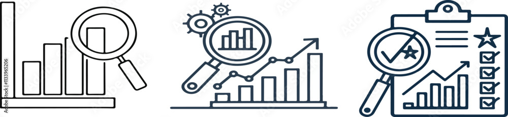 Print audit and data analysis icon like thin line assesment. linear trend graphic stroke design lineart logotype web element isolated on white. concept of key performance indicator or business visual Print audit and data analysis icon like thin line assesment. linear trend graphic stroke design lineart logotype web element isolated on white. concept of key performance indicator or business visual