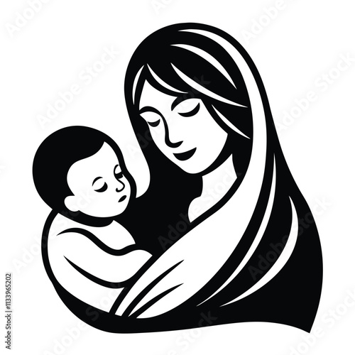 Mother and Baby Care Silhouette Vector Art Illustration - Loving Bond and Tender Moments