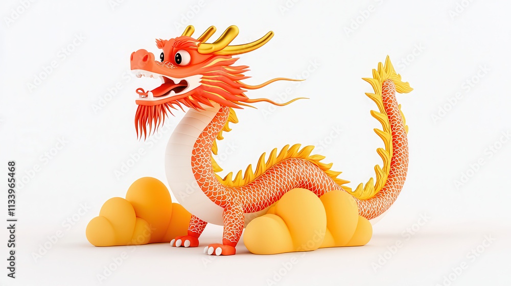 Fototapeta premium Chinese lucky animal 3d concept. A vibrant cartoon dragon character with colorful scales and expressive features.