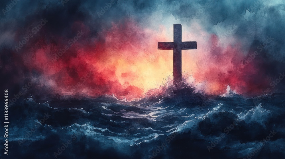 Faith Amidst the Storm: A Cross Stands Strong in Turbulent Waters Faith Amidst the Storm: A Cross Stands Strong in Turbulent Waters
