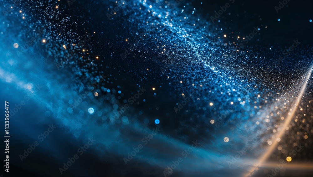 Obraz premium 光り輝く粒子が濃い青と融合し未来的な雰囲気を作り出す背景デザイン。生成AI