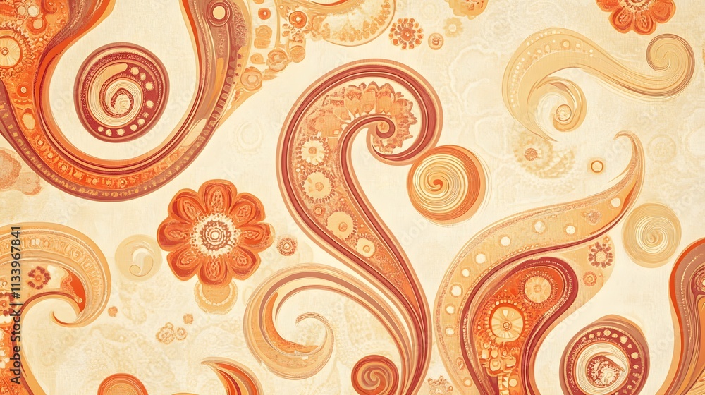 Fototapeta premium Abstract swirling orange and beige floral pattern design