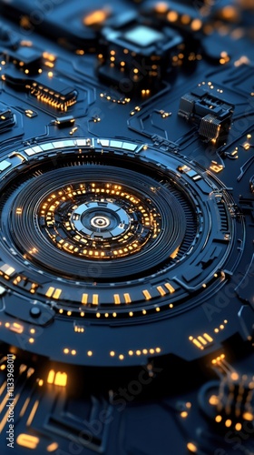 Wallpaper Mural Abstract closeup of futuristic circuit board with glowing lights and intricate details, showcasing technology, innovation, and digital connectivity in a modern design. Torontodigital.ca