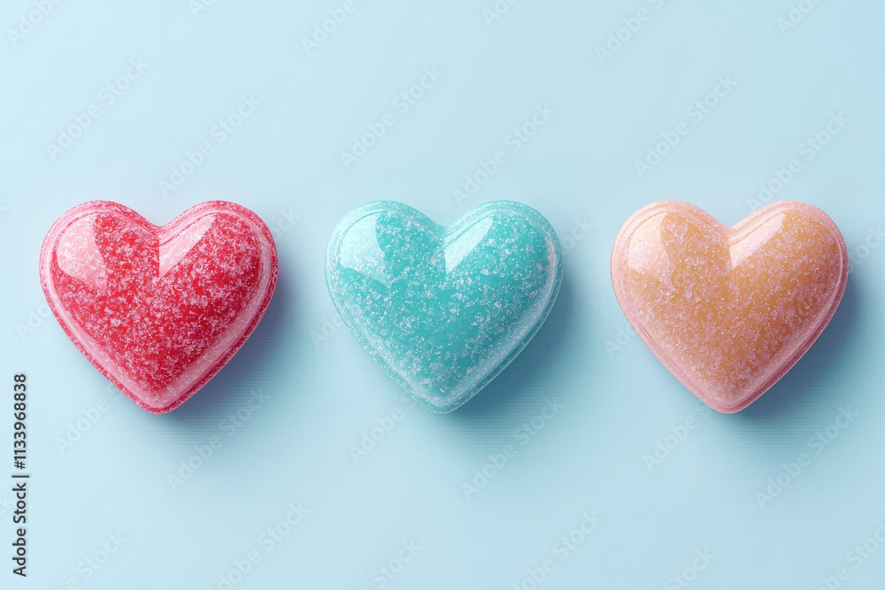 Obraz premium Colorful heart shaped candies create cheerful and sweet display