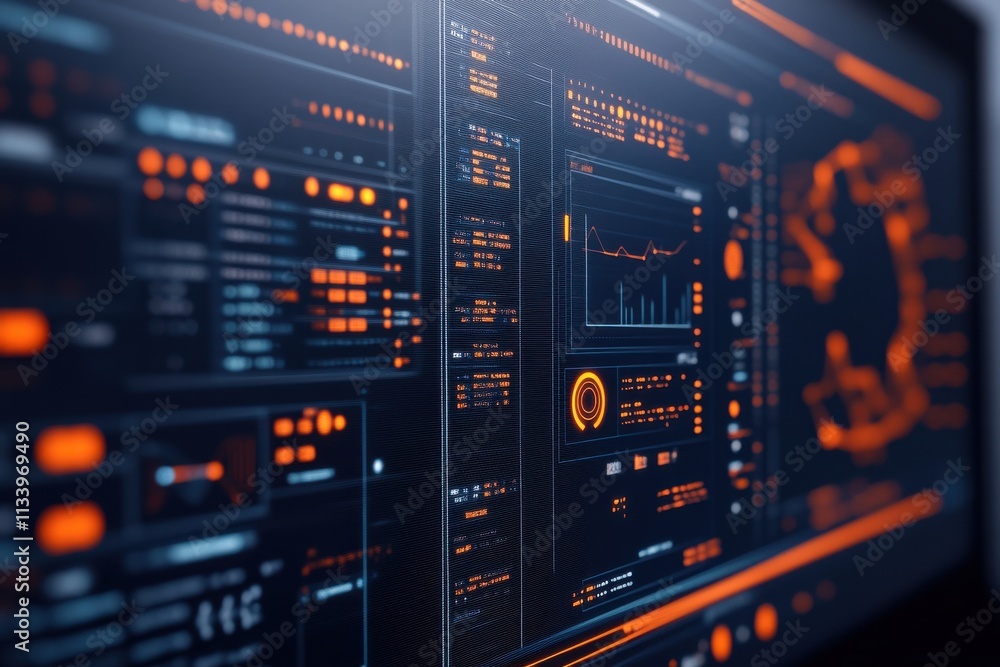 High-Tech Digital User Interface with Futuristic Design Elements, Data Visualization, and Interactive Controls for Modern Software Applications High-Tech Digital User Interface with Futuristic Design Elements, Data Visualization, and Interactive Controls for Modern Software Applications