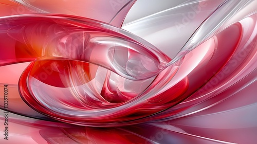 Abstract swirling red and white glass forms.
