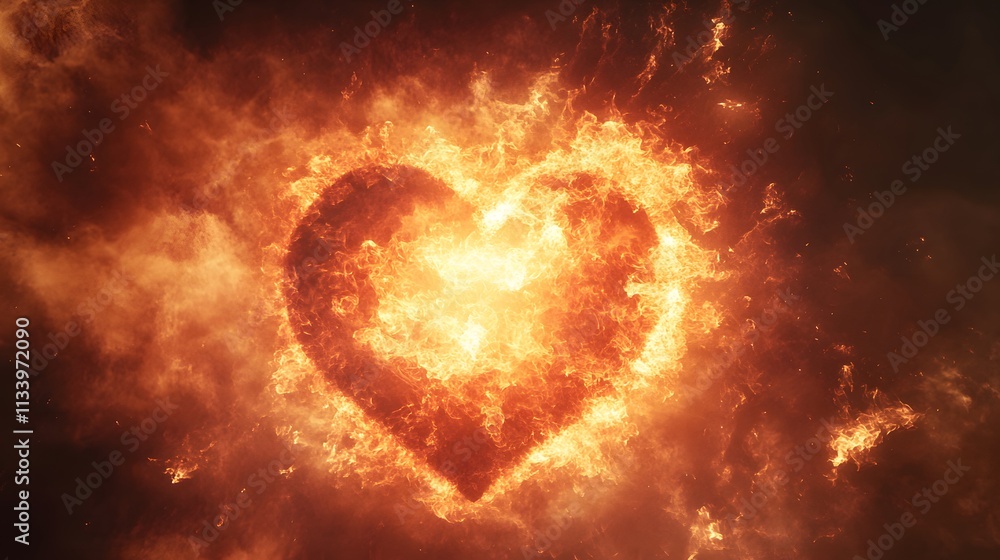 Fototapeta premium Fiery Heart Burning Brightly In Darkness