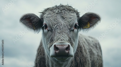 Close-up Portrait of a Grey Cow in a Farm