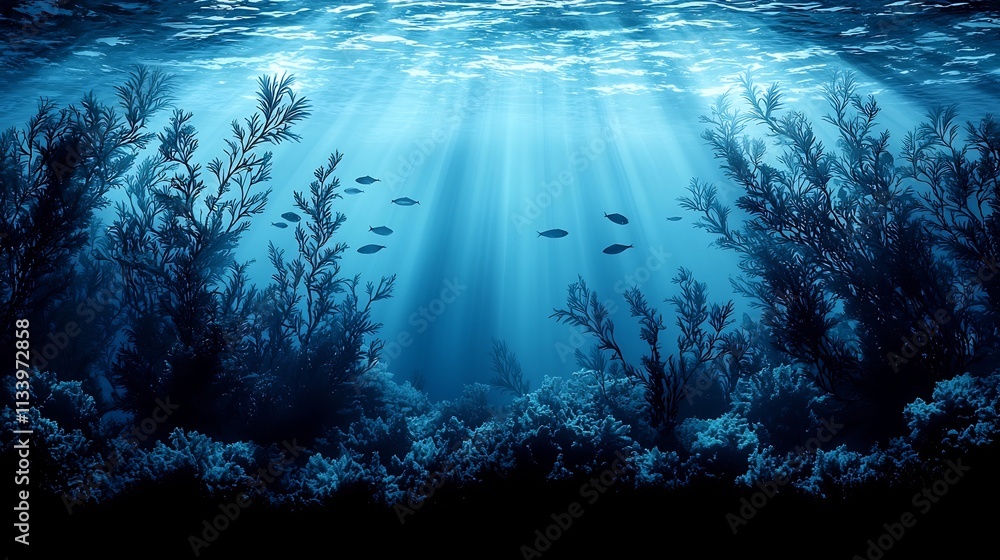 Obraz premium Serene Kelp Forest Swaying Gently in the Ocean Currents with Fish Swimming Through