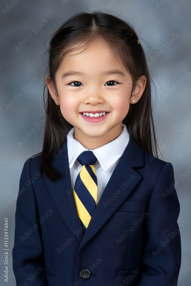American white girl navy blue tie with light yellow stripes American white girl navy blue tie with light yellow stripes