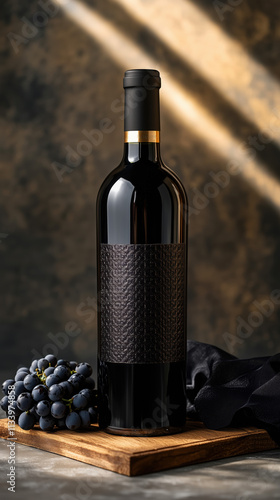 High-End Red Wine Poster with White Gold Background and Grapes photo