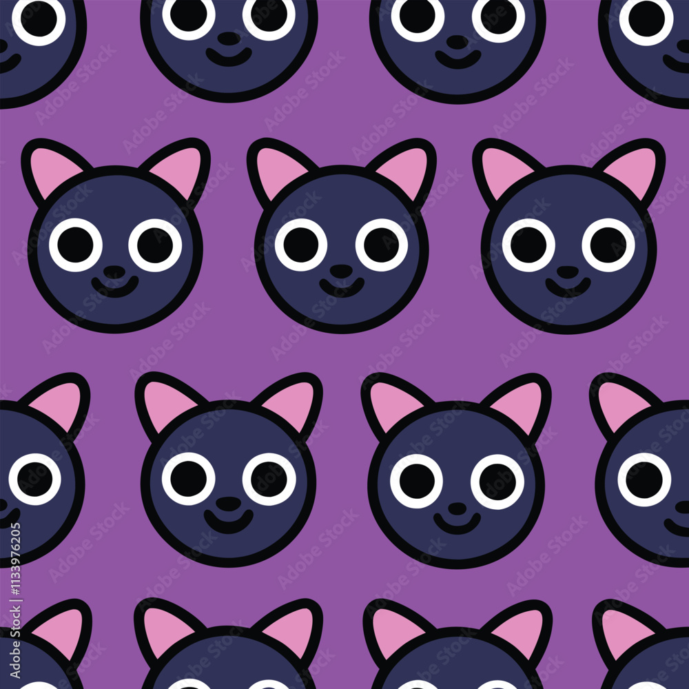 Fototapeta premium A vibrant seamless pattern featuring repeating cartoon flower-like faces.