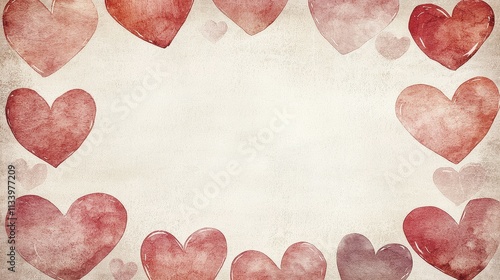 Soft Watercolor Valentine Border with Blended Pink Hearts
