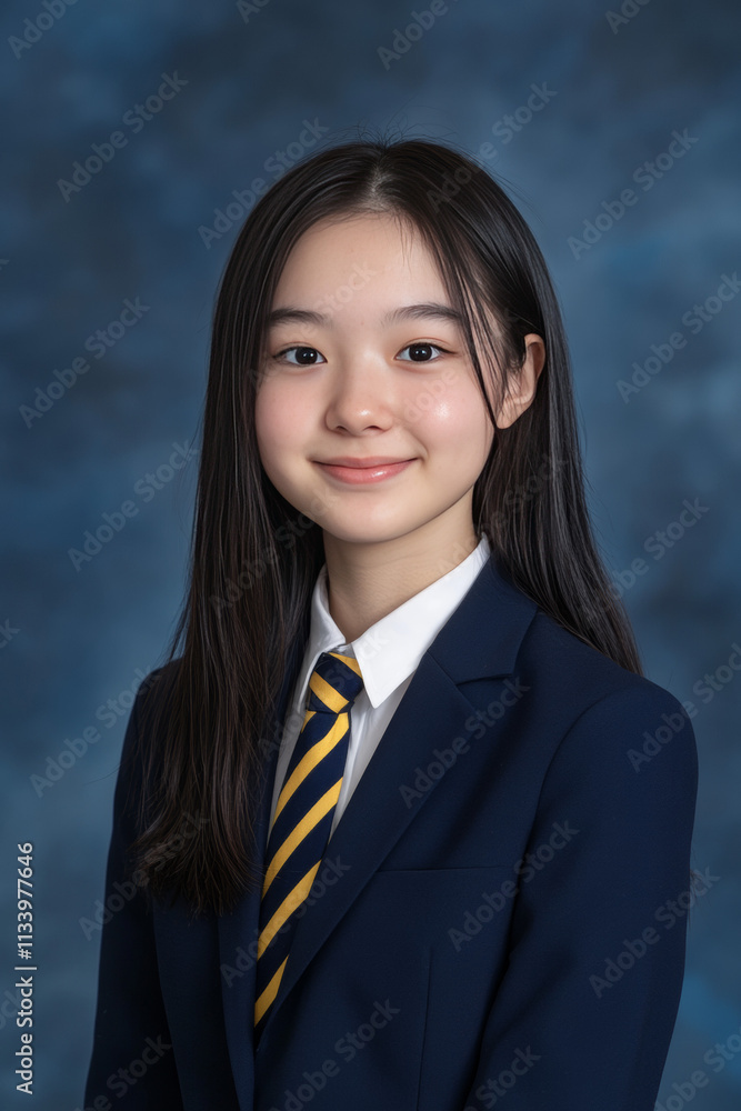 American white girl navy blue tie with light yellow stripes American white girl navy blue tie with light yellow stripes