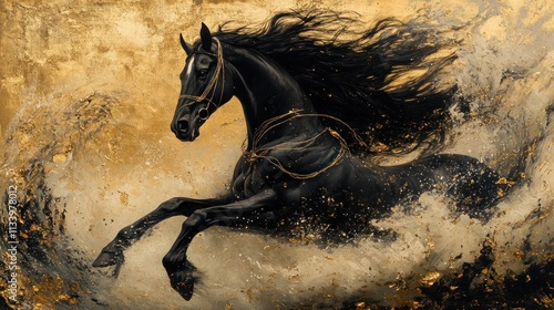 Majestic Black Stallion: A Golden Rhapsody