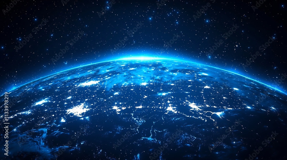 Fototapeta premium Glowing Global Communication Network Surrounding Planet Earth