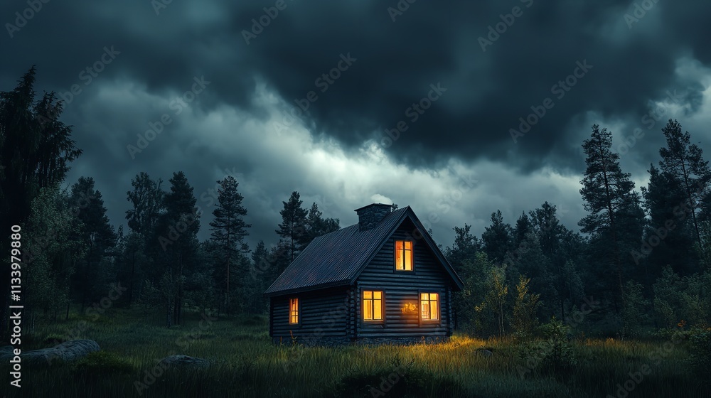 A rustic cabin sits quietly in fog, surrounded by towering trees, creating serene and mysterious atmosphere. warm glow from windows contrasts beautifully with cool mist A rustic cabin sits quietly in fog, surrounded by towering trees, creating serene and mysterious atmosphere. warm glow from windows contrasts beautifully with cool mist
