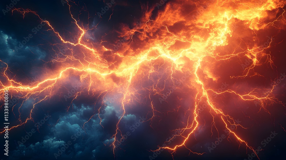 Fiery Lightning Bolts Across Dark Storm Clouds Fiery Lightning Bolts Across Dark Storm Clouds